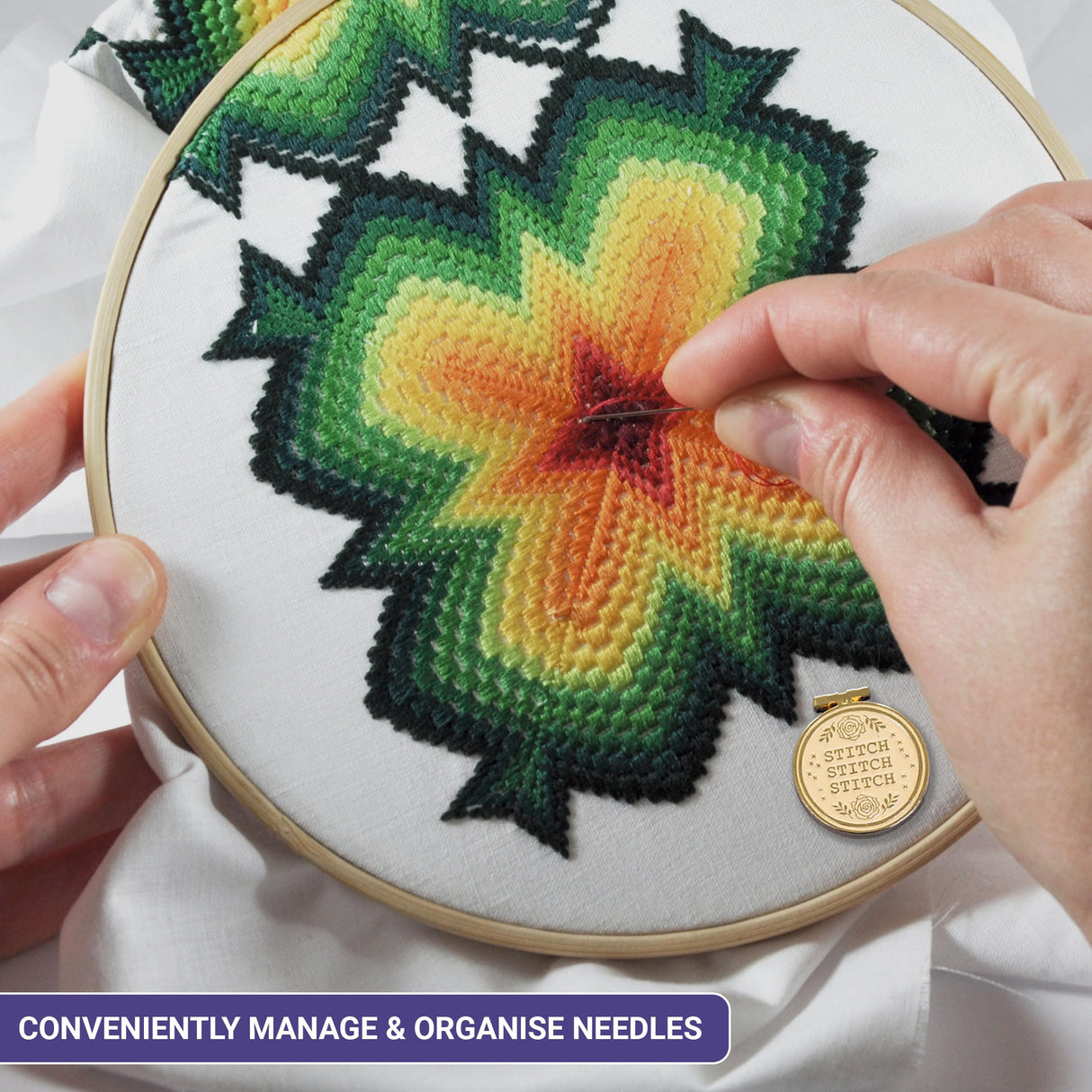 The Quilted Bear Needle Minders - Magnetic Enamel Needle Keeper for Sewing Pins, Sewing Needles, Embroidery Needles, Cross Stitch Needles - Cross Stitch The Quilted Bear