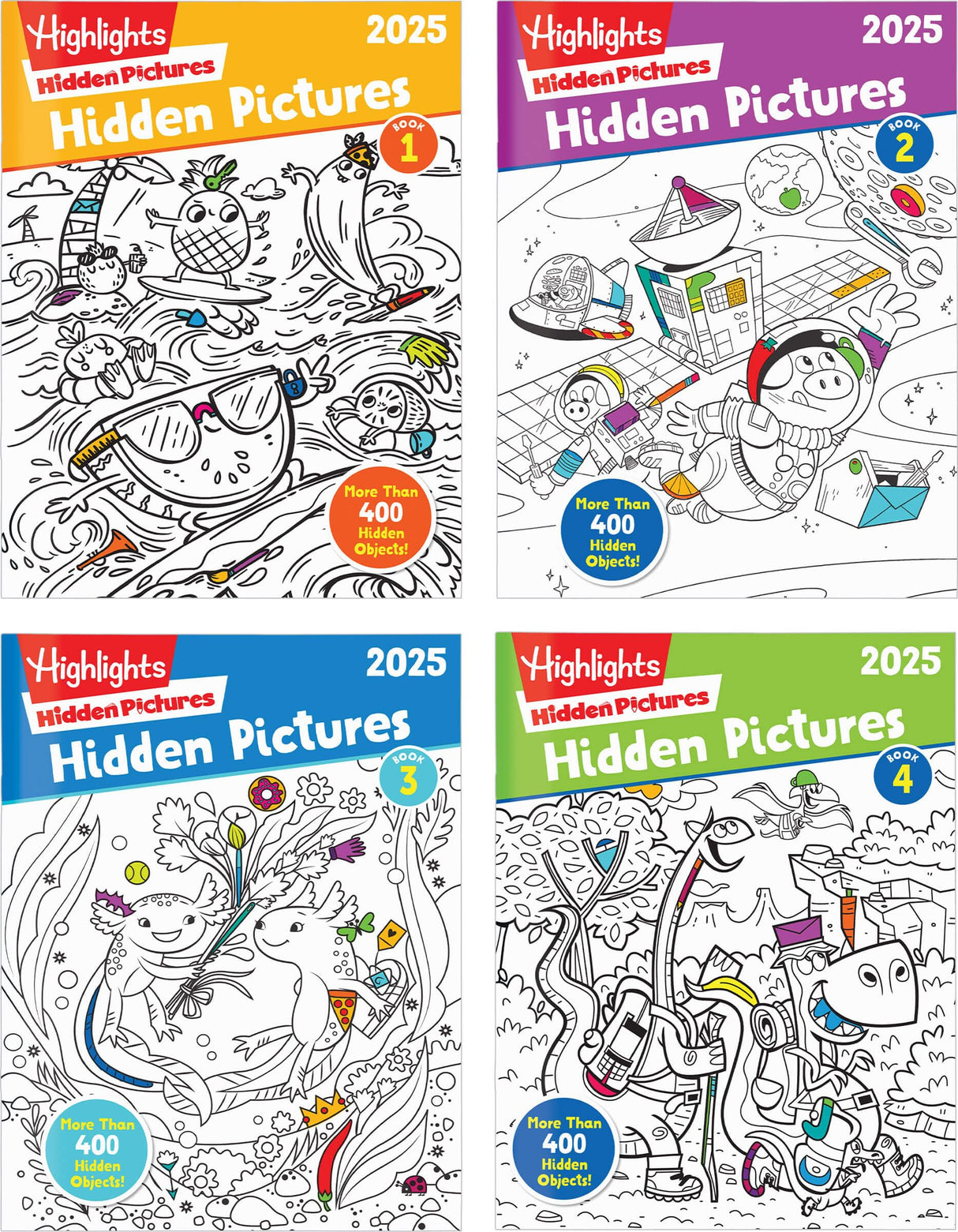 Highlights Hidden Pictures 2025 Activity Books for Kids Ages 6 and Up, 4-Book Set of Travel-Friendly Screen Free Seek and Find Fun, Books Double as Coloring Books Highlights for Children