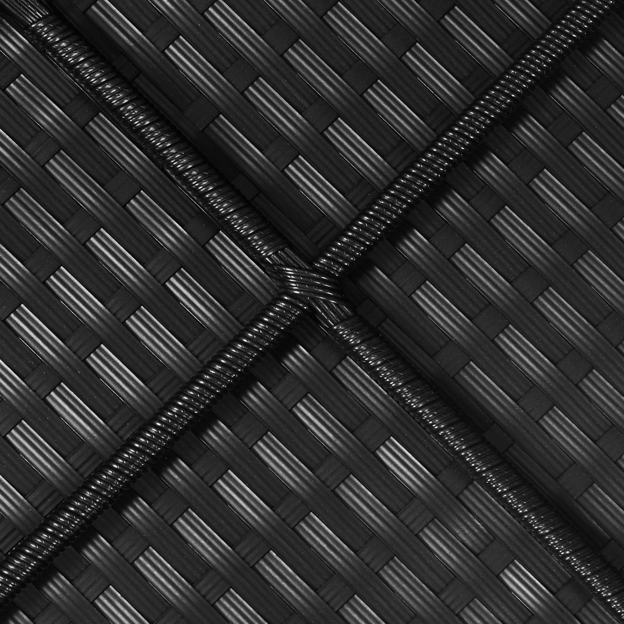 Topeakmart Outdoor Wicker Bar Table and Chairs Set, 7-Piece Patio Rattan Dining Furniture Set with Acacia Wood Tabletop, 6 Removable Cushions, Rain Cover, Black/Beige Topeakmart