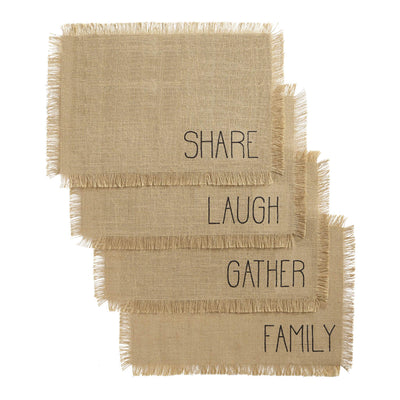 Elrene Home Fashions Farmhouse Living Sentiments Placemats, Burlap Placemats, Tan, Set of 4
