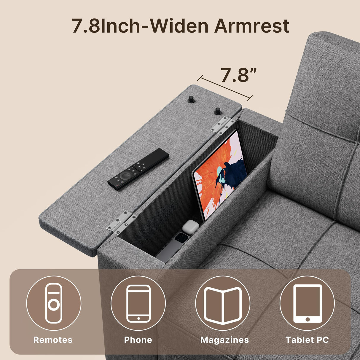 Gizoon Convertible Sofa Bed Futon, Queen Size Sleeper Loveseat with Pull Out Couch, 3 in 1 Linen Fabric Futon Couch with Side Pockets, Storage Armrest & Adjustable Backrest for Living Room, Dark Grey Gizoon