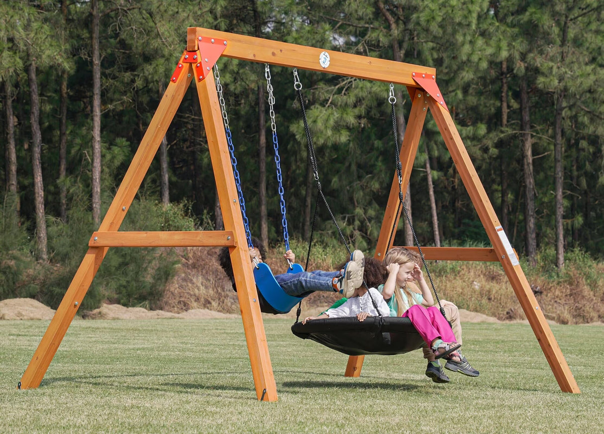 Dolphin Playground DIY Swing Sets for Backyard, Wooden Playground Sets for Backyards with Saucer Swing and Belt Swing, Kids Outdoor Play Equipment, Outdoor Playset for Any Swing Replacements DOLPHIN PLAYGROUND T