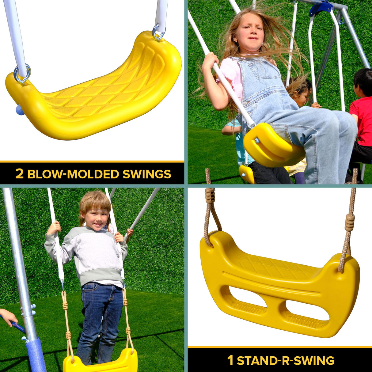 Sportspower 'Swing and Play' Galvanized Metal Swing Set(6 Year Warranty): 2 Swings+Standing, 2 Kid Roman Glider+Saucer, 5' Wavy Slide, EXCEEDS ASTM Safety Standards*4pc Anchor Kit* Sportspower