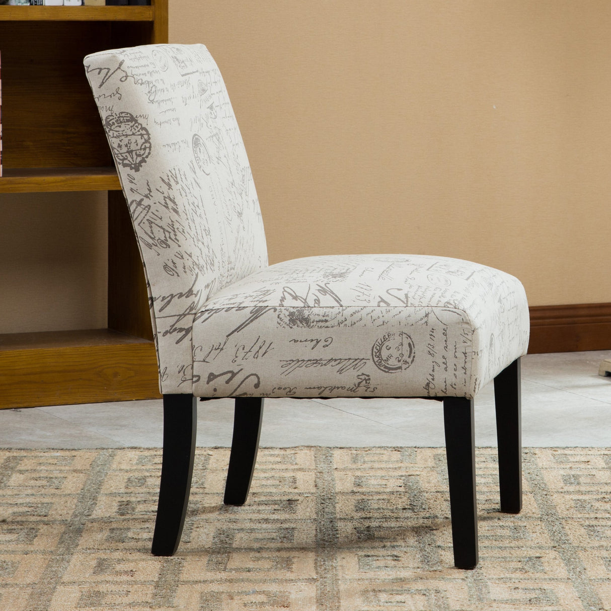 Roundhill Furniture Botticelli Fabric Armless Contemporary Accent Chair, Script Print Roundhill Furniture