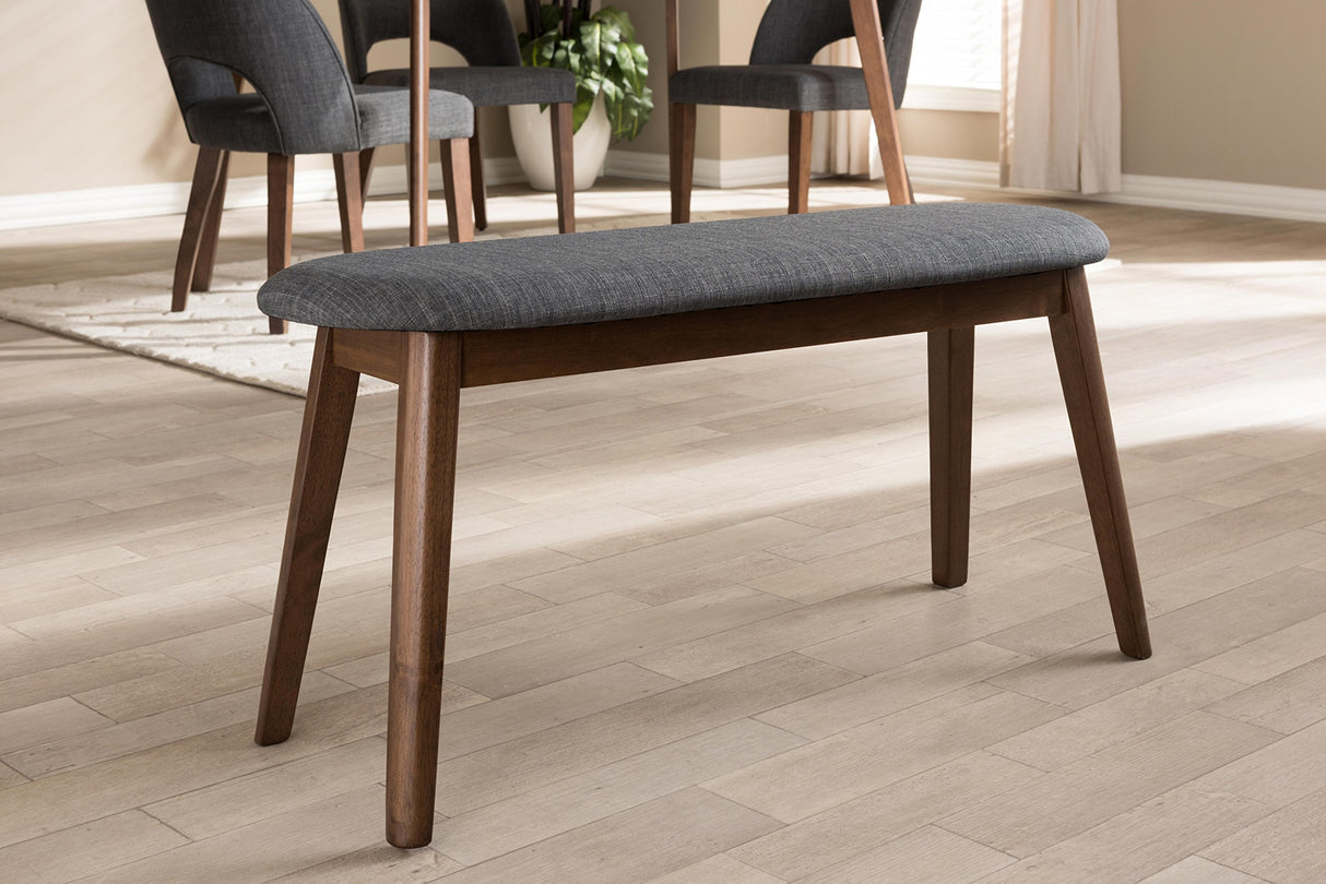 Baxton Studio Easton Mid-Century Modern Dark Grey Fabric Upholstered Walnut Finished Wood Bench Baxton Studio