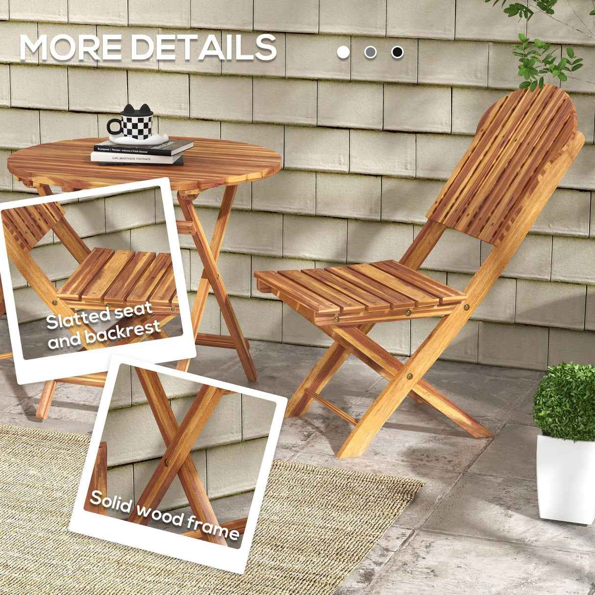 Outsunny 3-Piece Acacia Wood Bistro Set, Foldable Bistro Table and Chairs, Outdoor Bistro Set for Garden, Backyard, Balcony, Deck, Porch, Natural Wood Finish Outsunny
