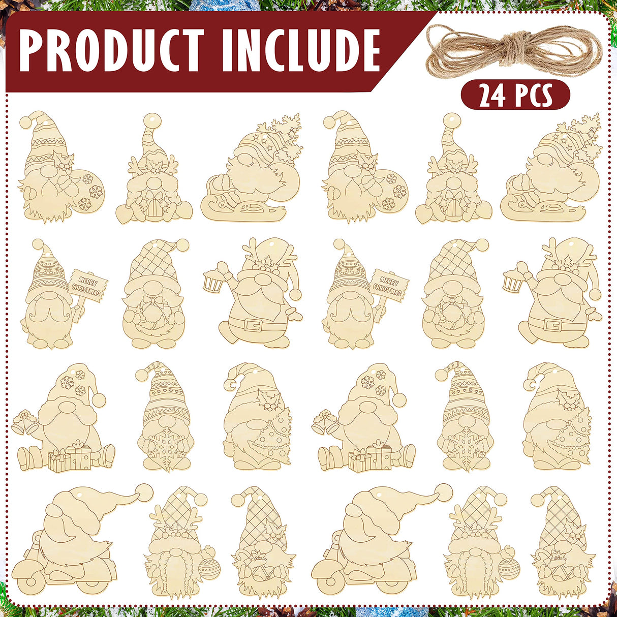 Christmas Gnome Unfinished Wood Crafts Wood Cutout Painting Ornaments Blank Hanging Slices Paintable DIY Crafts for Holiday Party Decoration (Xmas-Gnomes-01) JOPHMO