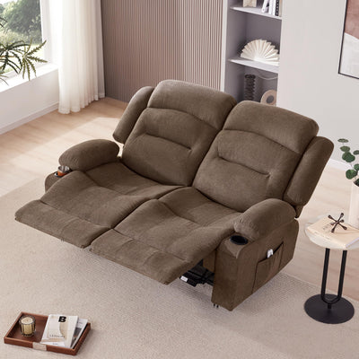 Weture Oversized Recliner Loveseat with Heat and Massage, Wall-Hugger Reclining Sofa with Cup Holders and USB Port, Big Large 2-Seater Double RV Recliner Loveseat for Living Room (Fabric, Brown)