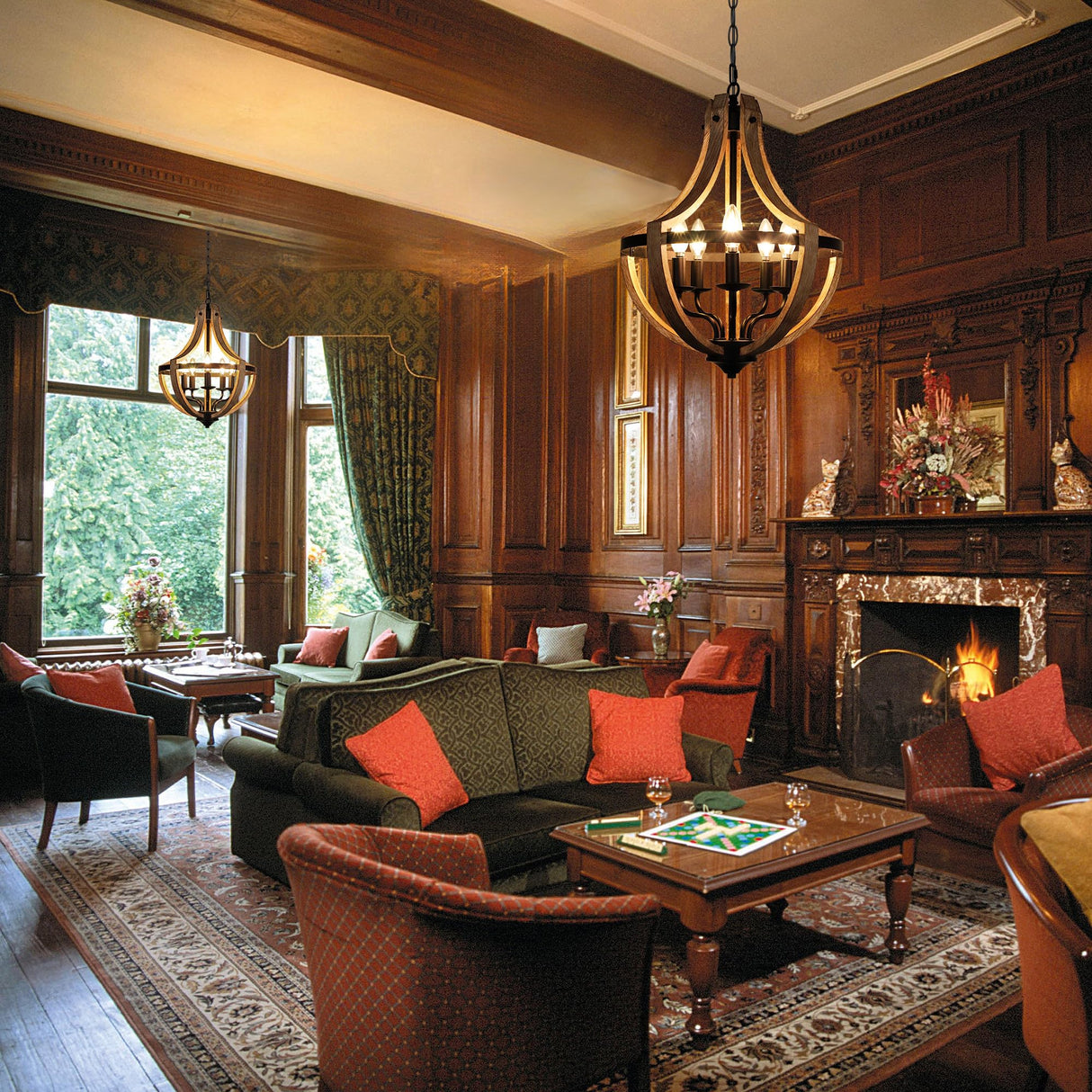 5-Light Farmhouse Wood Chandeliers for Dining Room, Adjustable Height Hanging Rustic Geometric Light Fixture for Kitchen Island Foyer Entryway Living Room Klgxnrd