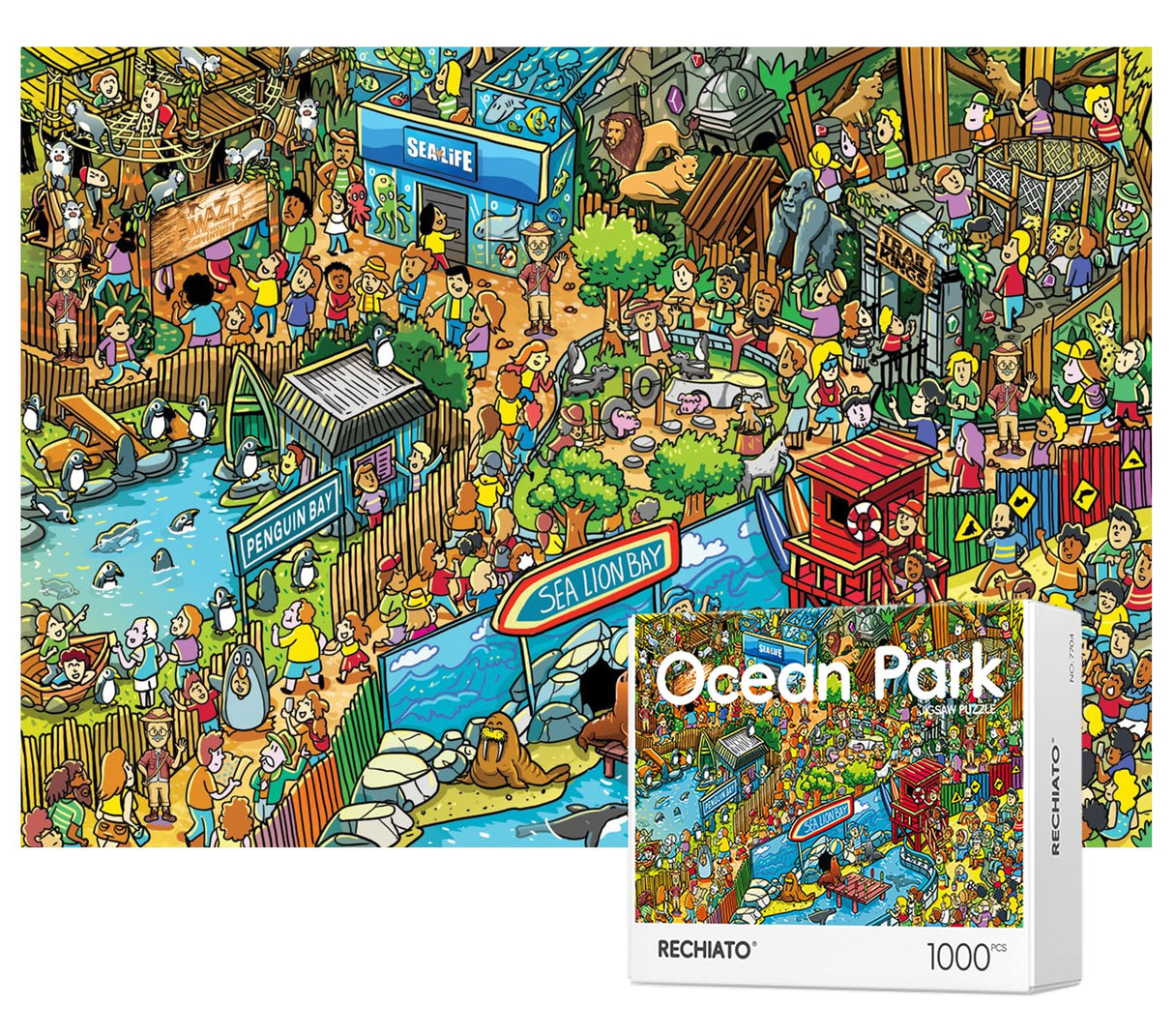 Jigsaw Puzzles for Adults, 1000 Pieces Ocean Park Puzzle, Cartoon Painting Challenging Puzzles for Family Activity Game Nights Gifts Fidget Stress Relief RECHIATO