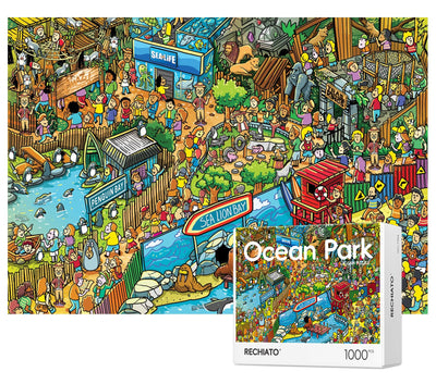 Jigsaw Puzzles for Adults, 1000 Pieces Ocean Park Puzzle, Cartoon Painting Challenging Puzzles for Family Activity Game Nights Gifts Fidget Stress Relief