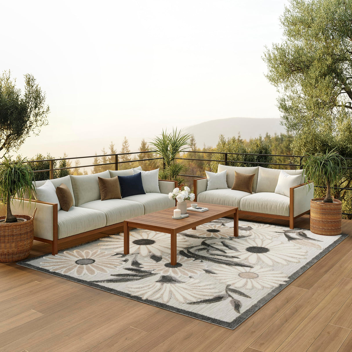 Nourison Home Aloha Indoor-Outdoor Beige 7' x 10' Area Rug, Easy Cleaning, Non Shedding, Bed Room, Living Room, Dining Room, Kitchen (7x10) Nourison