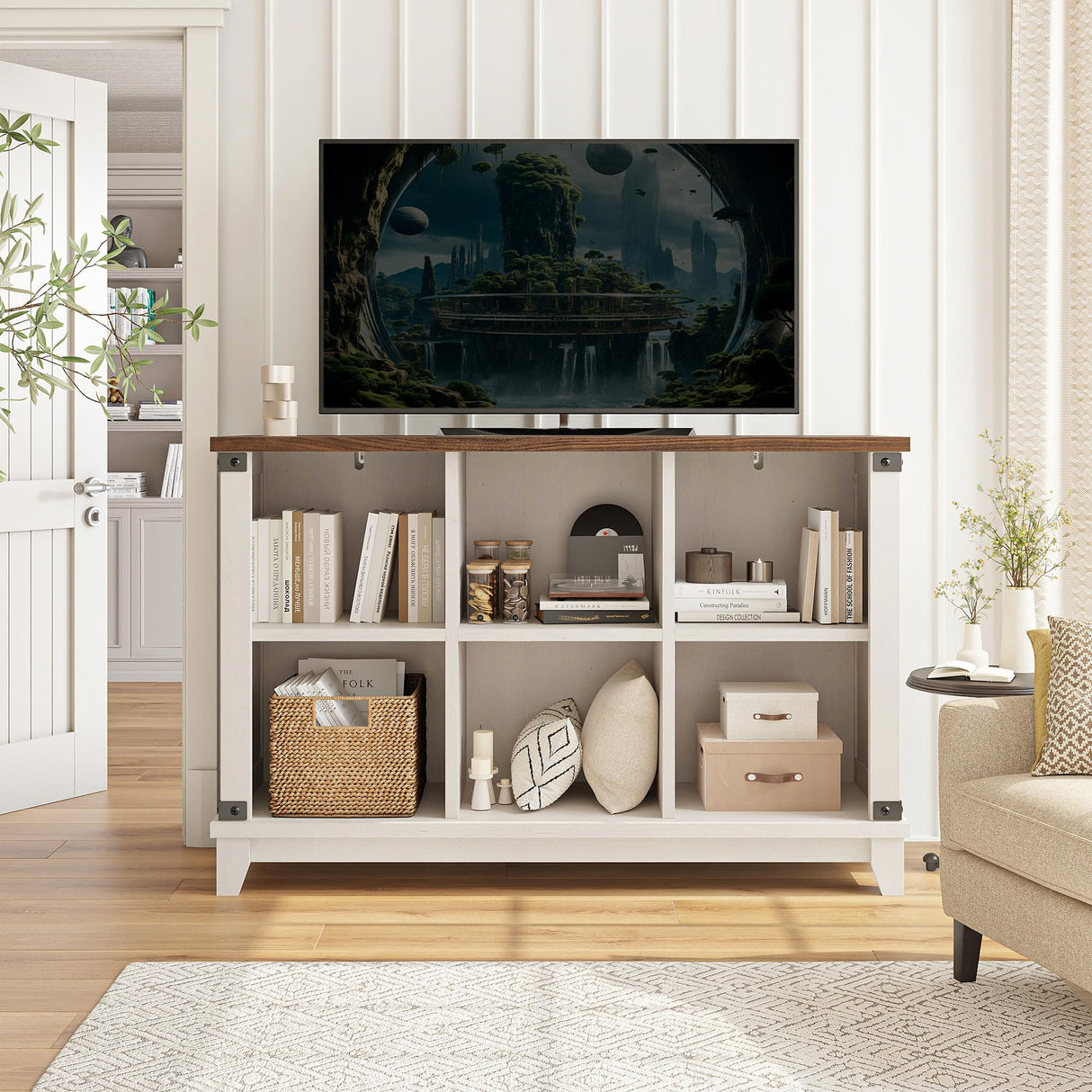 EnHomee 6 Cube Storage Organizer and Shelf, White Bookshelf with Storage, Cube Storage Shelf for Bedroom and Home Office EnHomee