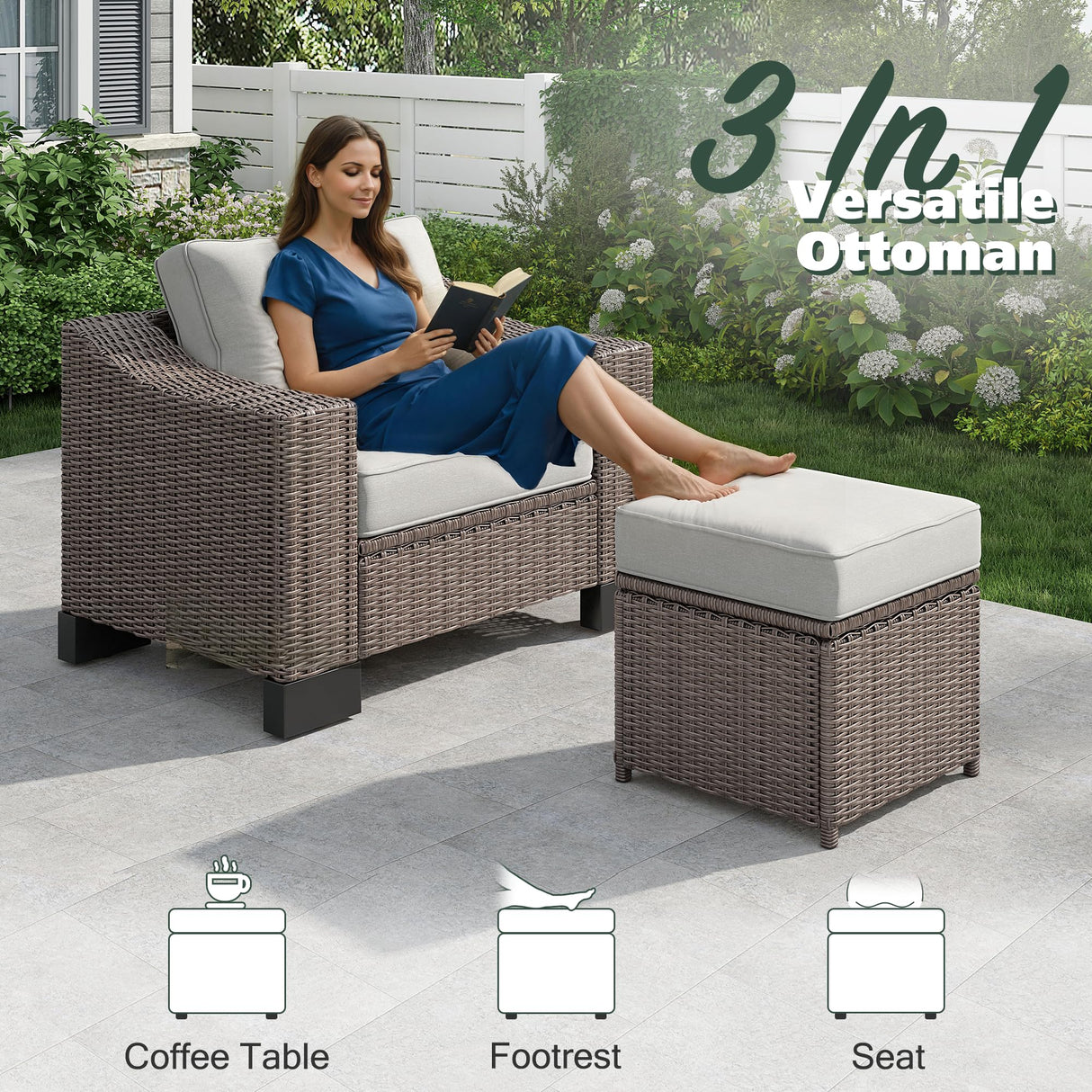 ZIENLIFE Patio Furniture Set, 8 Piece All-Weather PE Wicker Sectional Sofa with 5.9" Wide Armrest, Waterproof Cushions & Ottomans with Modular Outdoor Couch for Backyard, Deck, Garden ZIENLIFE