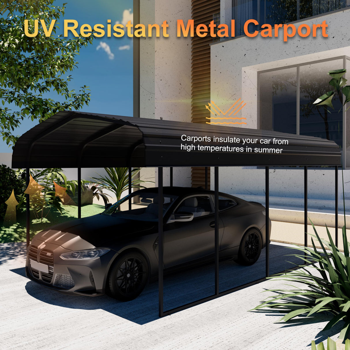 Chilihom Car Port Metal Carport 12 ×20 FT Heavy Duty Carport Kit, Metal Garage Carport Canopy with Galvanized Steel Roof & Frame,Car Tent Outdoor Storage Shed for Car, Boats and Truck, Charcoal Chilihom