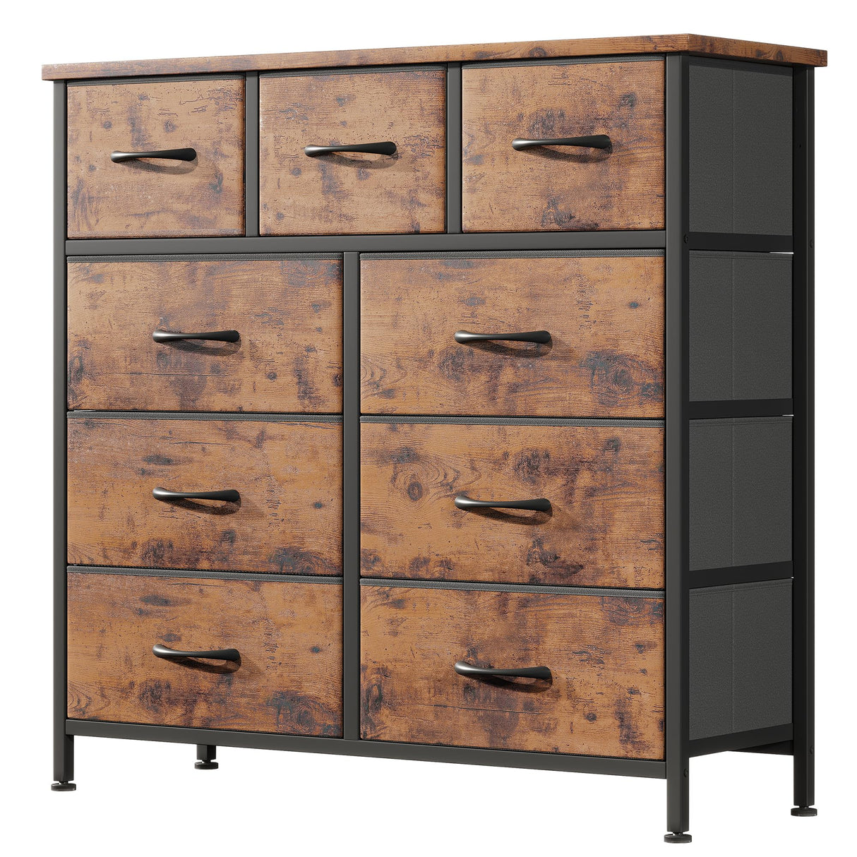 Jocoevol Fabric Dresser for Bedroom with 9 Drawers - Sturdy Steel Frame, Wooden Top & Easy Pull Chest of Drawers with Fabric Bins, Storage Organizer for Closet, Guest Room, Entryway (Rustic Brown) Jocoevol