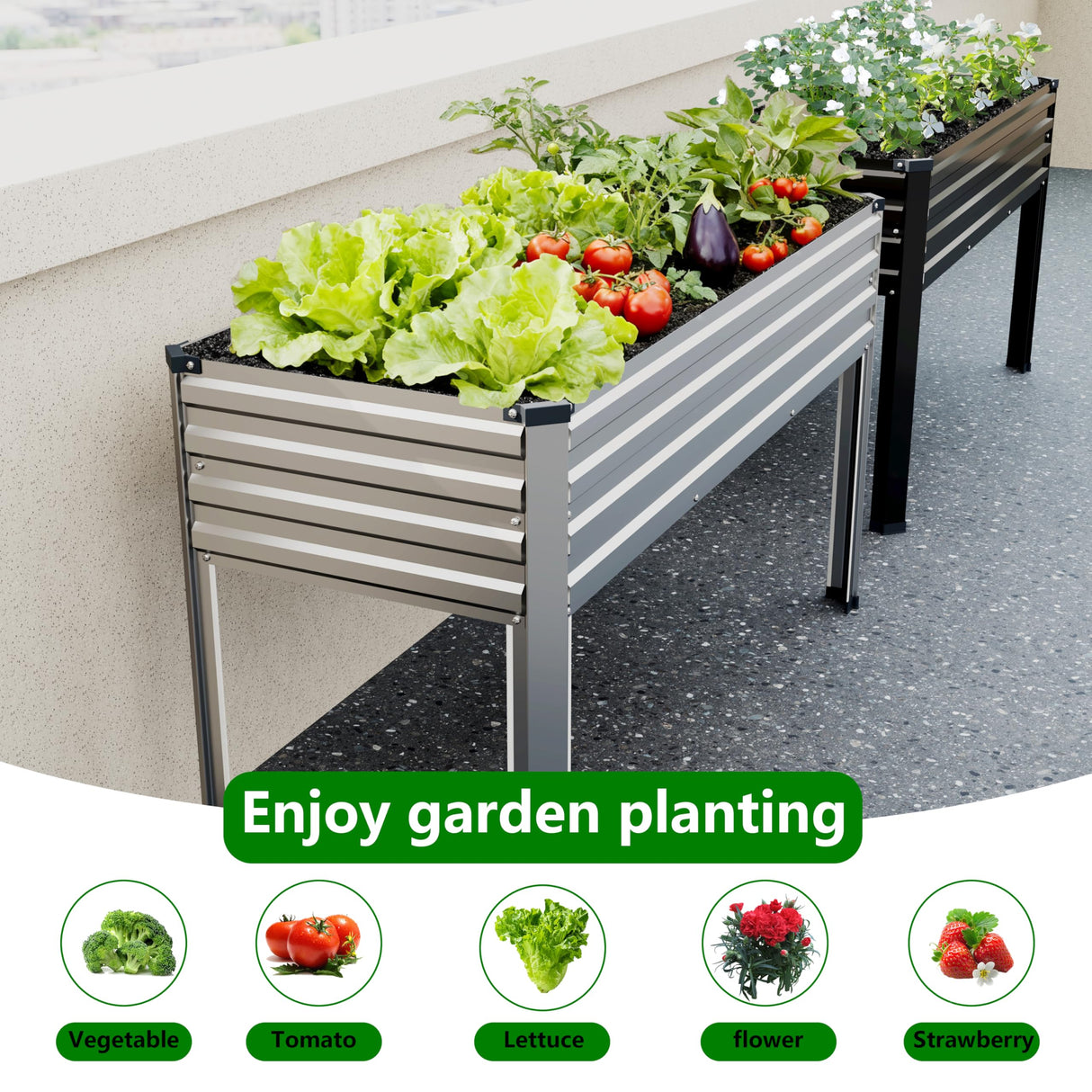 MGNO 2PCS Galvanized Raised Garden Bed Outdoor with Legs,48×18×32in Metal Elevated Raised Planter Box for Backyard, Patio, Balcony, 300lb Capacity,Silver… MGNO