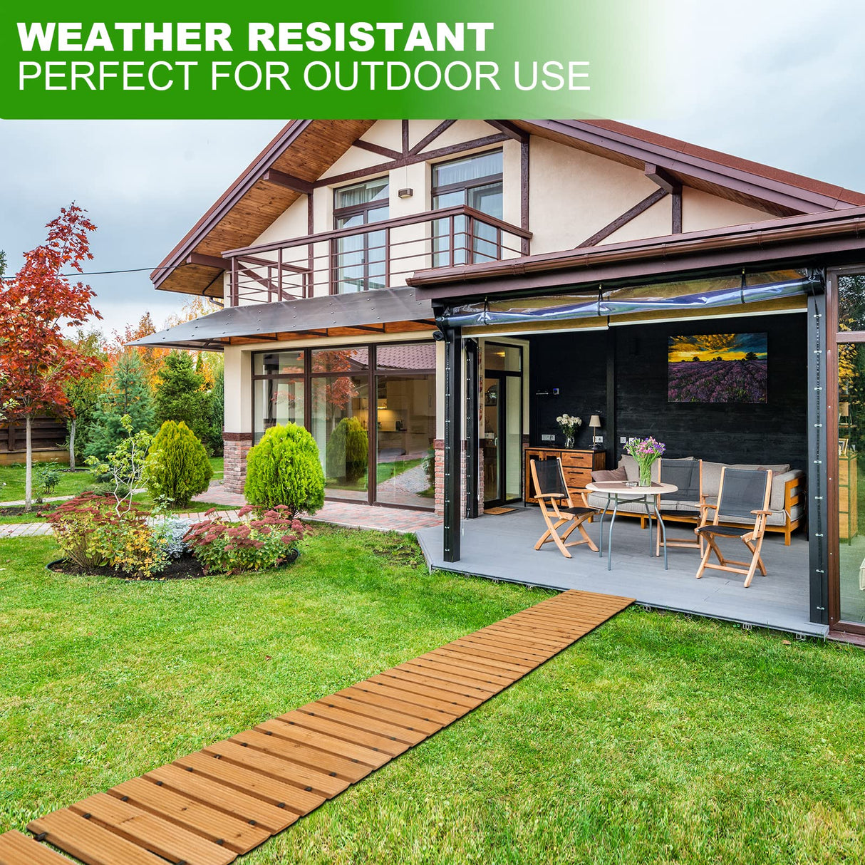 LINSHRY 8FT Wooden Garden Pathway, Outdoor Roll Out Decorative Garden Walkway, Weather-Resistant Non-Slip Wooden Walkway Pavers for Garden, Backyard, LINSHRY