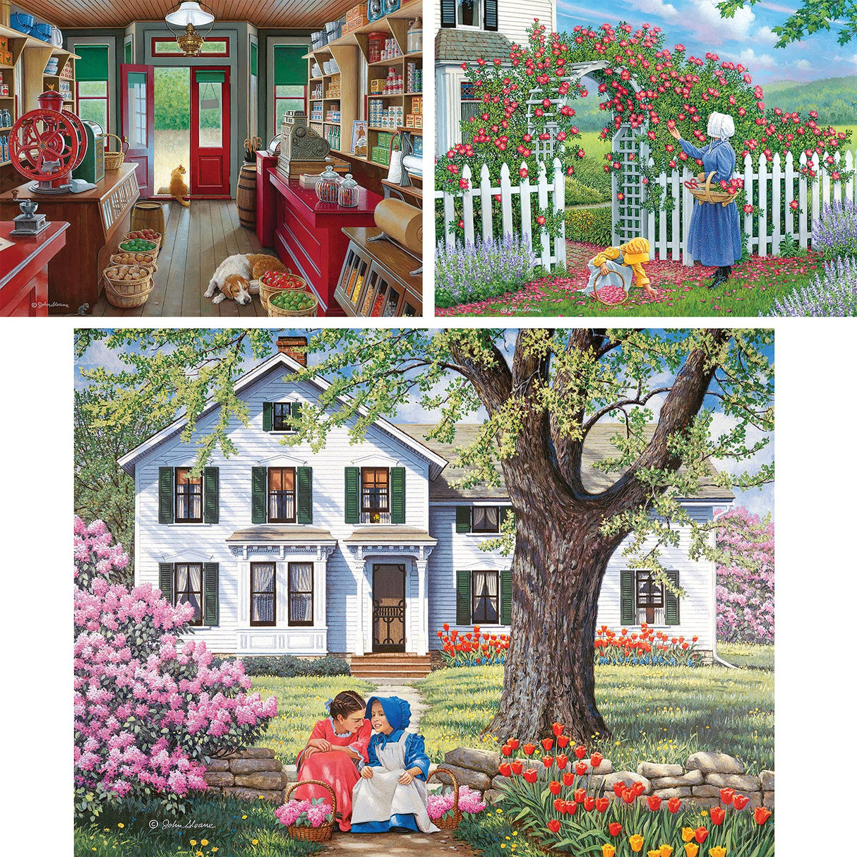 Bits and Pieces – Value Set of Three 500 Piece Jigsaw Puzzles for Adults – Slow Day, The Rose Arbor, Best Friends Jigsaw Puzzles by Artist John Sloane, Completed Puzzle Size: 18" x 24" Bits and Pieces