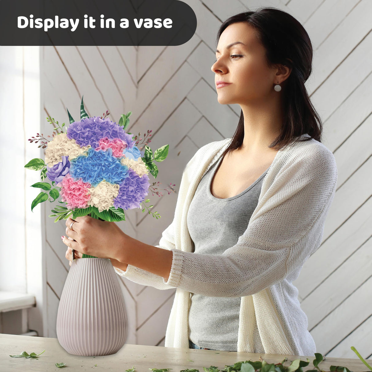 Unwynd Poke Art Hydrangea Flower Bouquet, Mess-Free Sewing Fabric Arts & Crafts for Adults, DIY Flower Bouquet Kit, Birthday Gifts for Women, Activity Craft Kit for Adults & Teens, Hobbies for Moms Unwynd