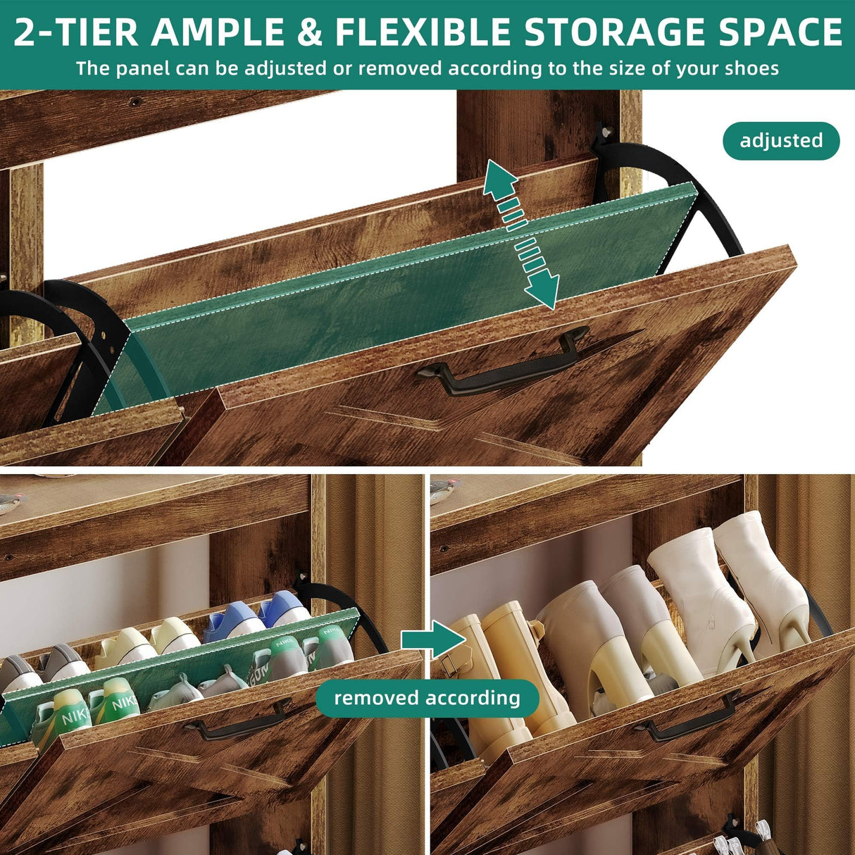 YITAHOME Shoe Storage Cabinet Entryway, 2 Flip Drawers Freestanding Organizer With Metal Legs, Narrow Storage Rack Cabinet, Rustic Brown YITAHOME