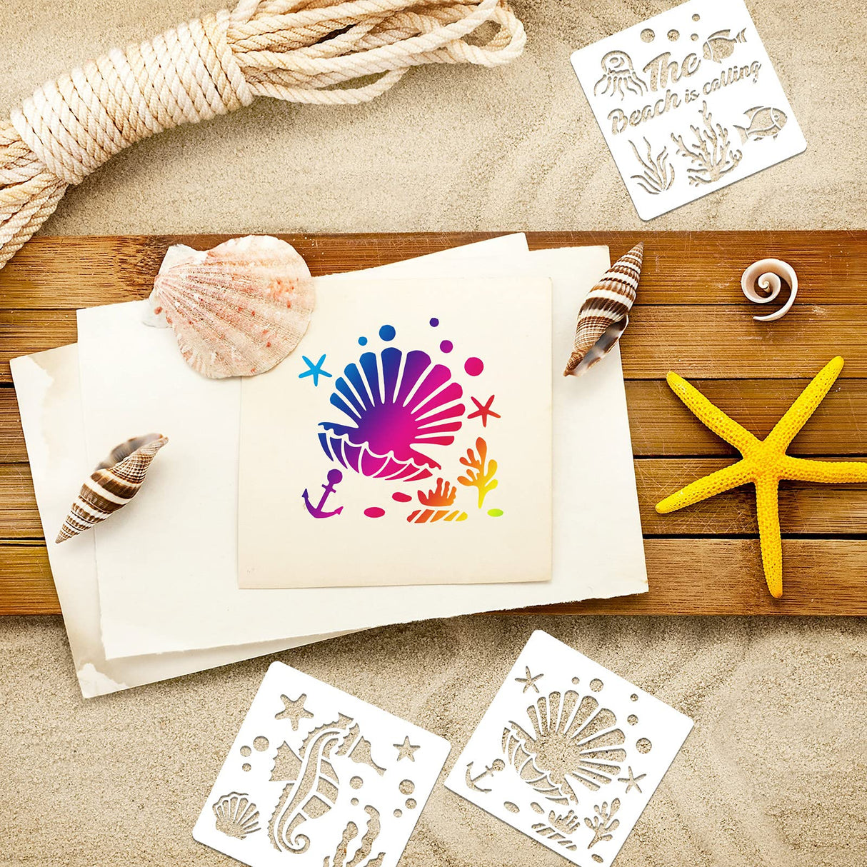 30 Pieces Sea Ocean Creatures Stencils 5 x 5 Inch Ocean Templates for Painting Sea Animal DIY Pattern Templates Mermaid Stencils on Wood for Scrapbooking Drawing Tracing Furniture Wall Crafts Tenare