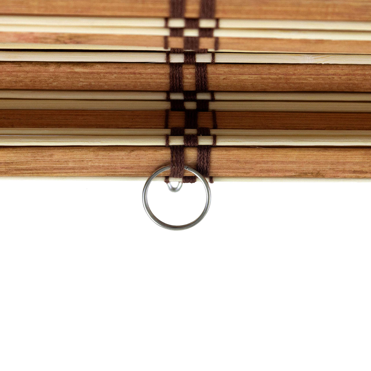 ORIENTAL Furniture Burnt Bamboo Cordless Window Shade - Two-Tone Honey 72" W Red Lantern