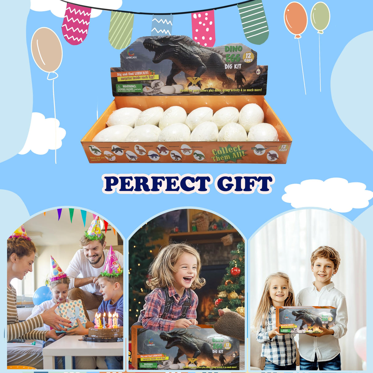LIHBCAIYI Dino Eggs Dig Kit 12Pcs Dinosaur Excavation Bricks Toys Archaeology Science STEM Experiments Toy Egg Hunt Party Gift for Kids 6-12 Years Old and Up Boys Girls LIHBCAIYI