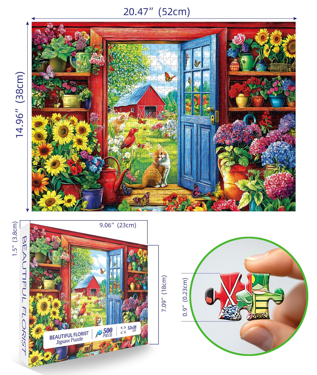 MINIWAN 500 Pieces Puzzle for Adults, Flowers House Puzzle, Recycled Cardboard Jigsaw Puzzles 500 Pieces, Challenging Game Home Decor Birthday Party Gift Toy 21 x 15 inch MINIWAN