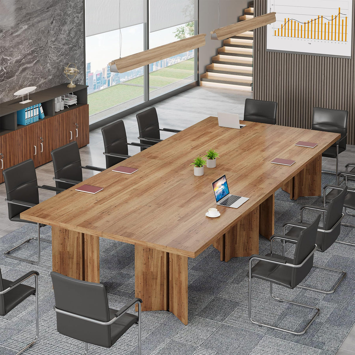 Tribesigns 15.7FT Conference Table, Large Rectangle Meeting Seminar Table for 14-16 Person, Long Wooden Business Tables (Set of 6, Walnut) Tribesigns