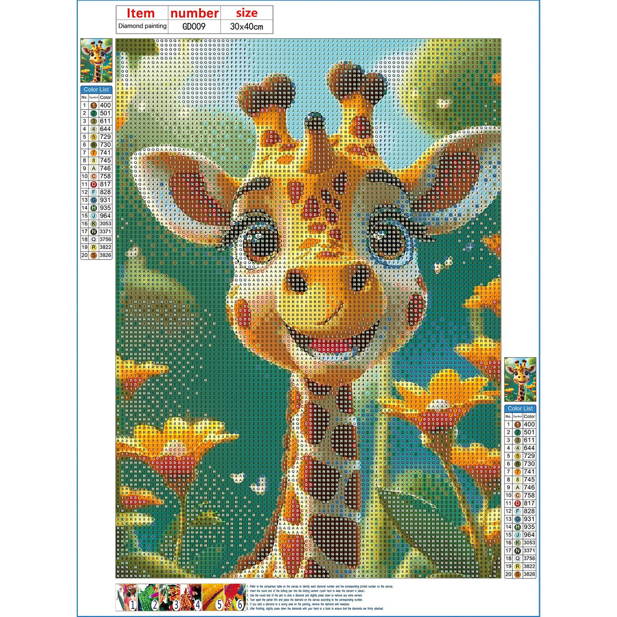 GDYEEH DIY Giraffe 5D Diamond Art Painting Kit, Flowers Full Round Drill Sparkling Diamond Painting Picture, Cartoon Diamond Painting Art Craft Kits for Adults Beginners, Home Wall Decor 12x16inch GDYEEH