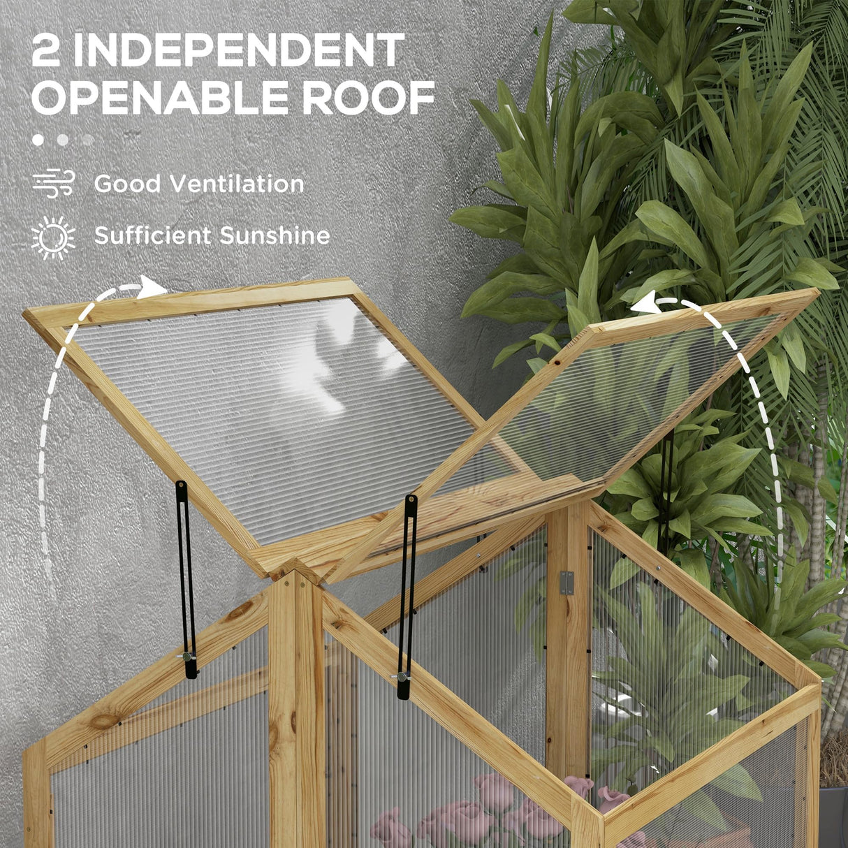 Outsunny Raised Garden Bed with Polycarbonate Greenhouse, Wooden Cold Frame Greenhouse, Garden Flower Planter Protection, Peak Roof, 35.5" x 31.5" x 36", Natural Outsunny