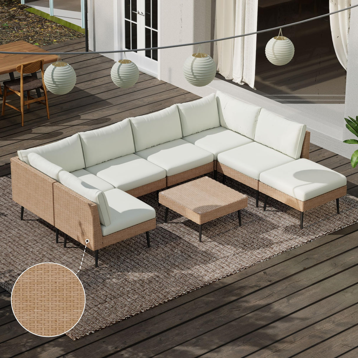 ENSTVER Outdoor Patio Sectional Furniture Set, 8 Piece Wicker Conversation Patio Furniture Wtih Extra Waterproof Cover and Thick Cushions for Garden, Backyard(Beige) ENSTVER