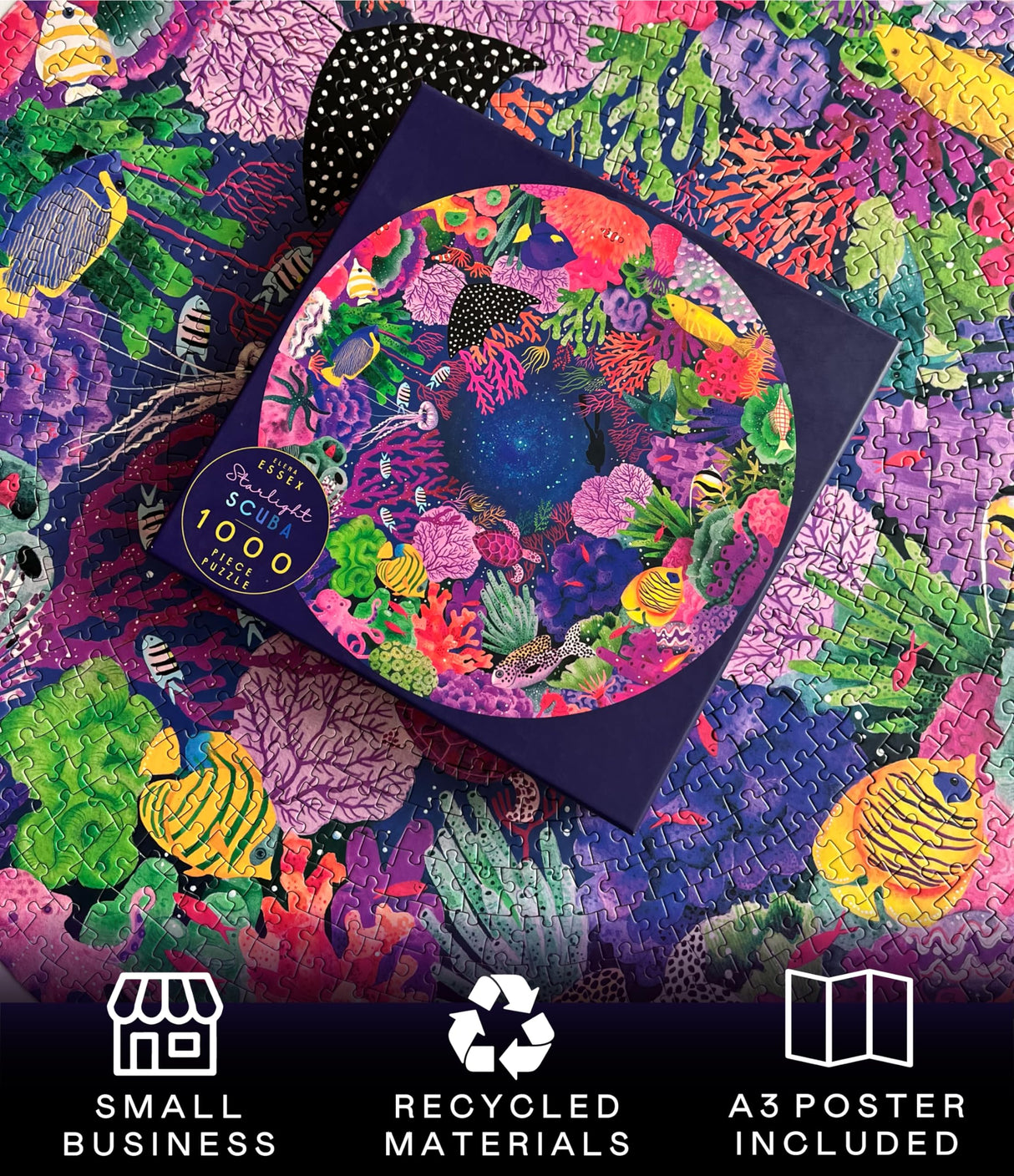 Elena Essex Puzzles for Adults 1000 Pieces - Starlight Scuba | 1000 Piece Puzzles for Adults | Jigsaw Puzzles | Colourful Coral Reef Ocean Sea Puzzle | Round Puzzles 26.5 inches Diameter Elena Essex