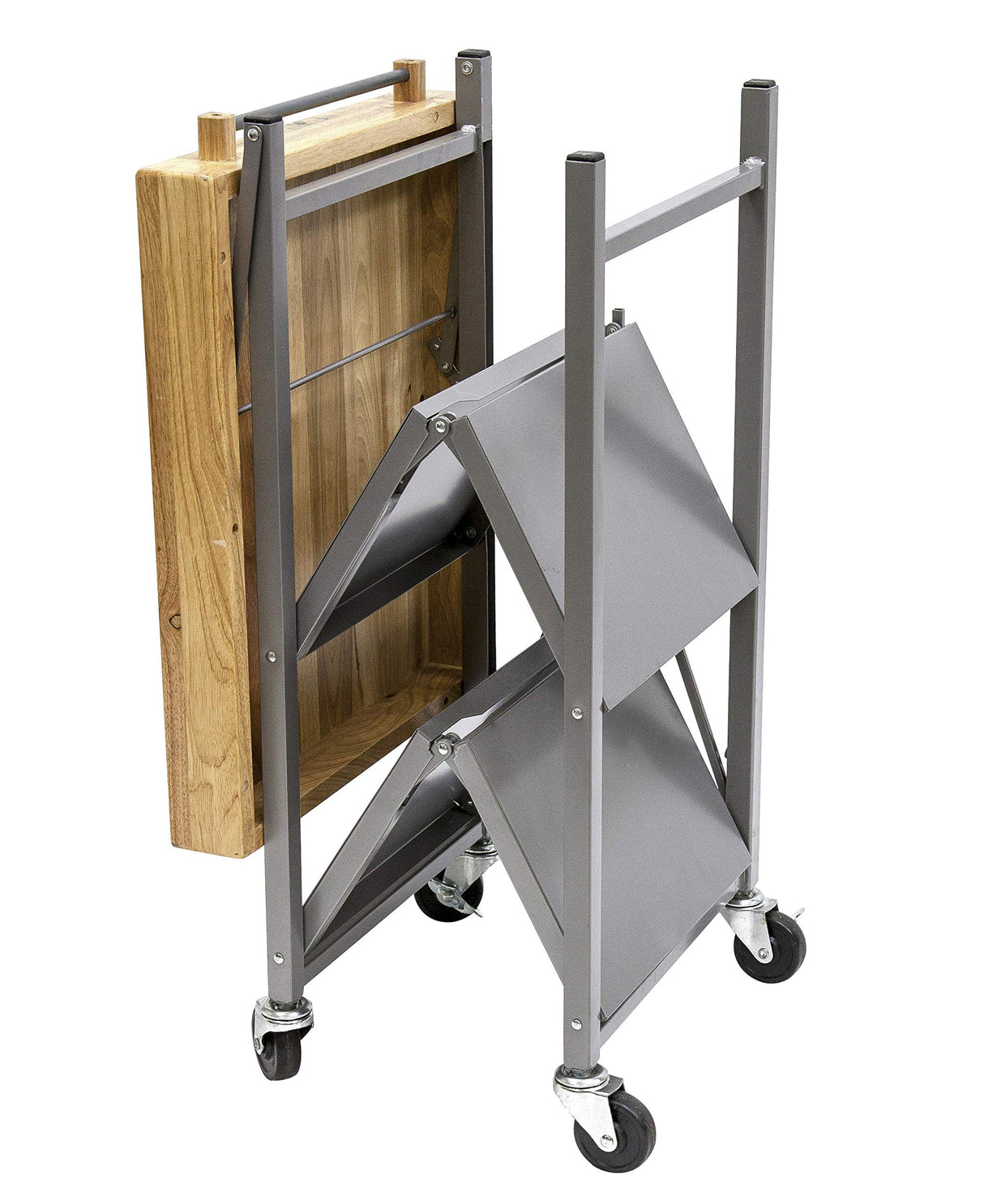 Origami Foldable Kitchen Island Cart, Rolling Storage Table Organizer with Wheels, Silver Origami