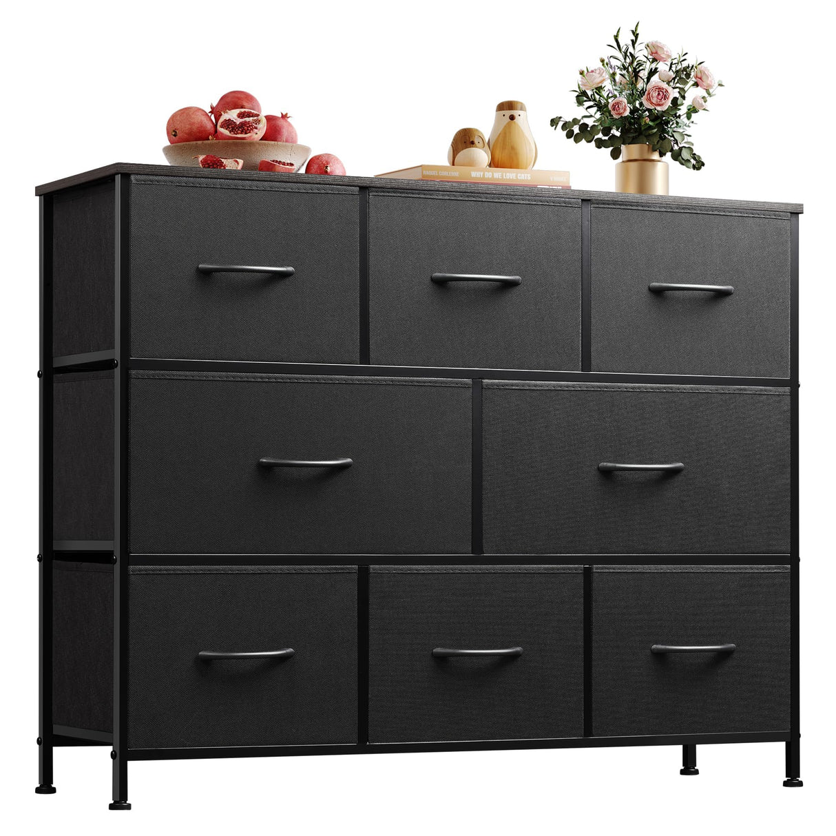 WLIVE 8 Drawer Dresser for Bedroom, Fabric Black Dresser with Large Storage Drawer Unit for Entryway, Chest of Drawers for Living Room WLIVE