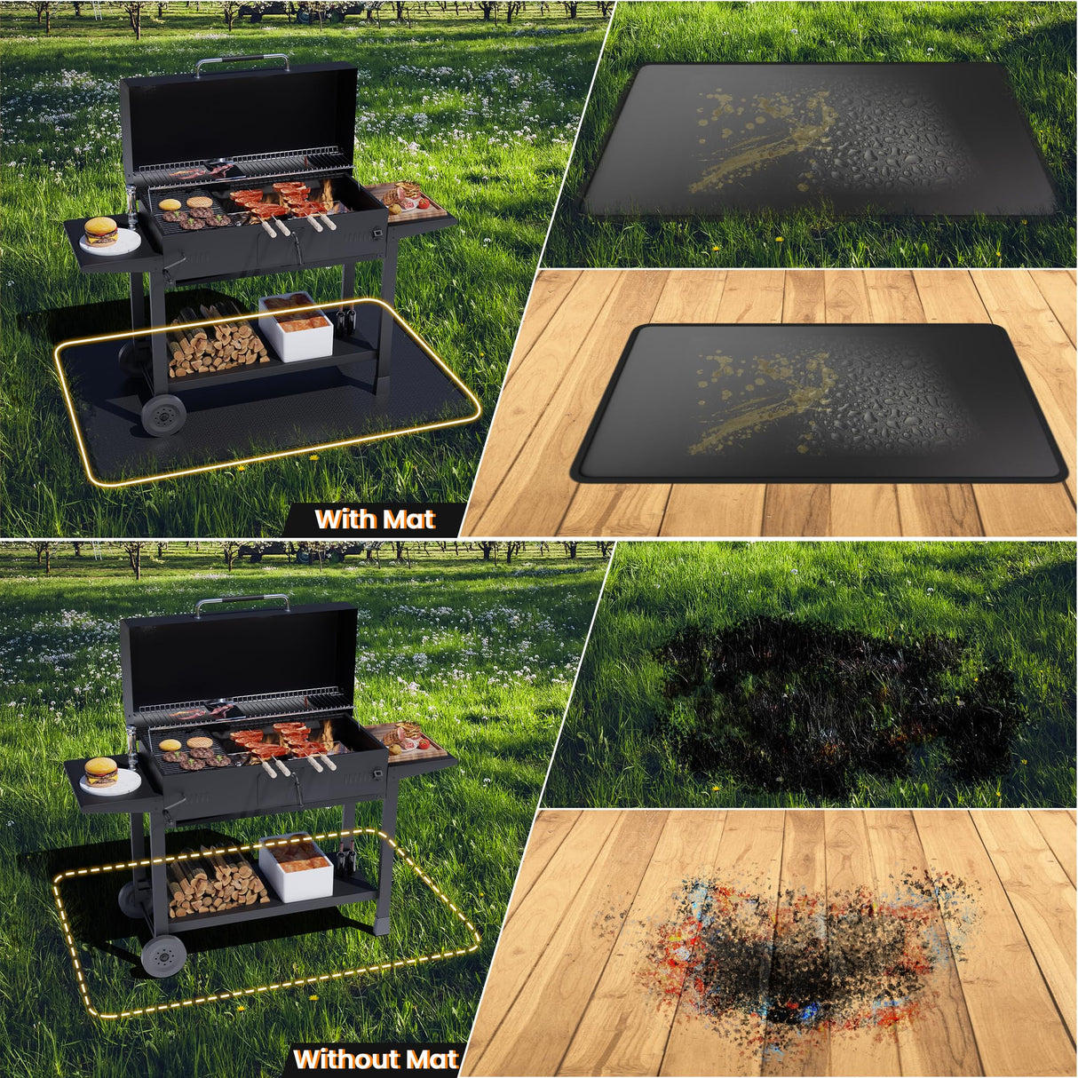 Atronor 48 x 30 inches Under Grill Mats for Outdoor Grill, Double-Sided Fireproof Deck and Patio Protector Mat, BBQ Mat for Under BBQ, Waterproof Oil-Proof Grill Floor Pads Fire Pit Mat Fireplace Mat Atronor