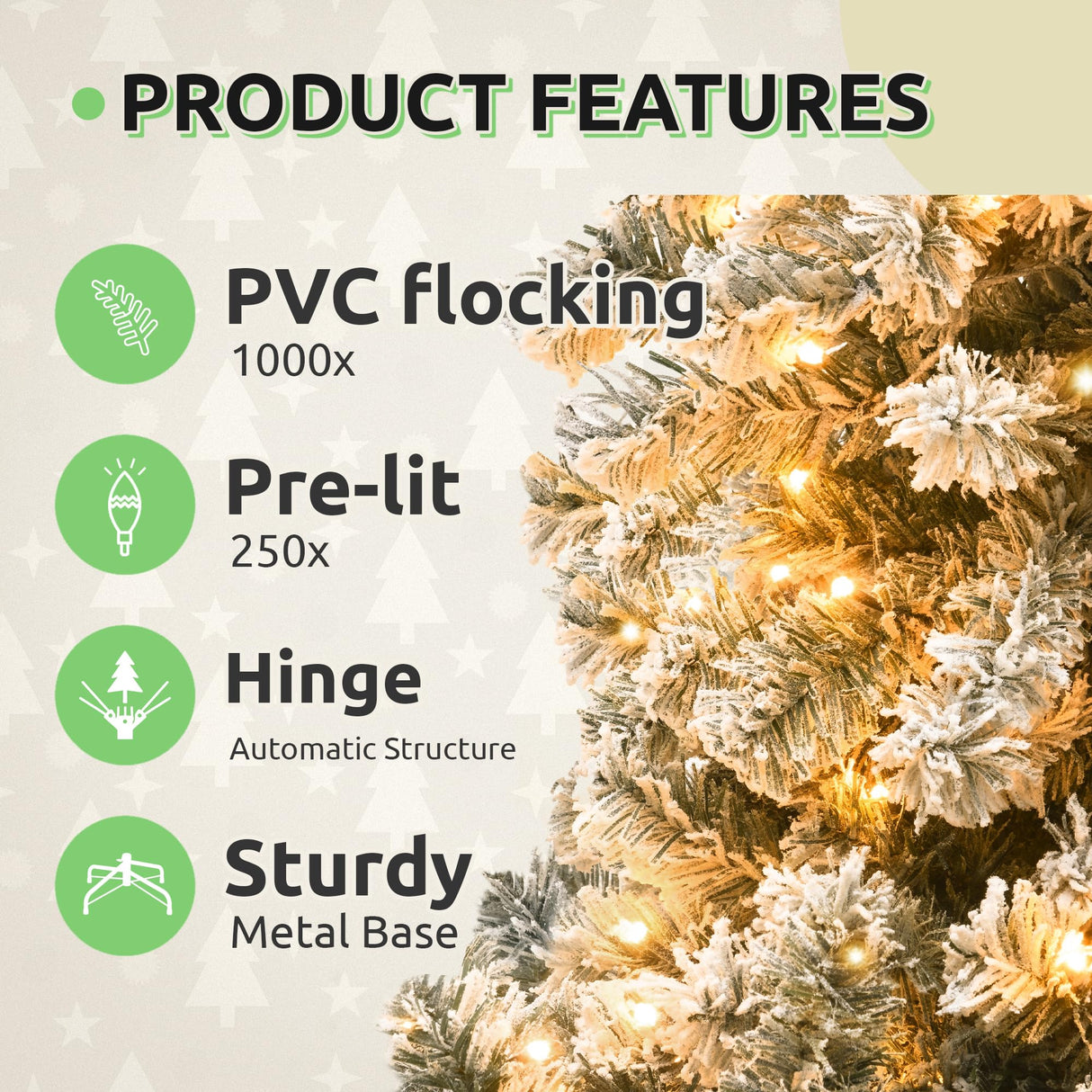 GOOBED Prelit Flocked Christmas Tree 6FT w/Remote, Prelit Snow Flocked Artificial Xmas Tree w/ 1000 Branch Tips & 250 Lights, Foldable Base for Homes Restaurants, Malls, Hotels, and Holiday Decor GOOBED