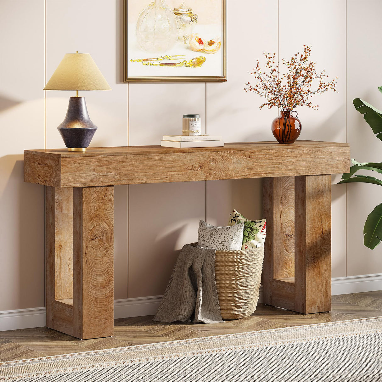 Tribesigns 63-Inch Long Console Table, Wooden Rectangular Sofa Table Behind The Couch, Farmhouse Entryway Table for Entrance, Hallway, Living Room (Natural) Tribesigns