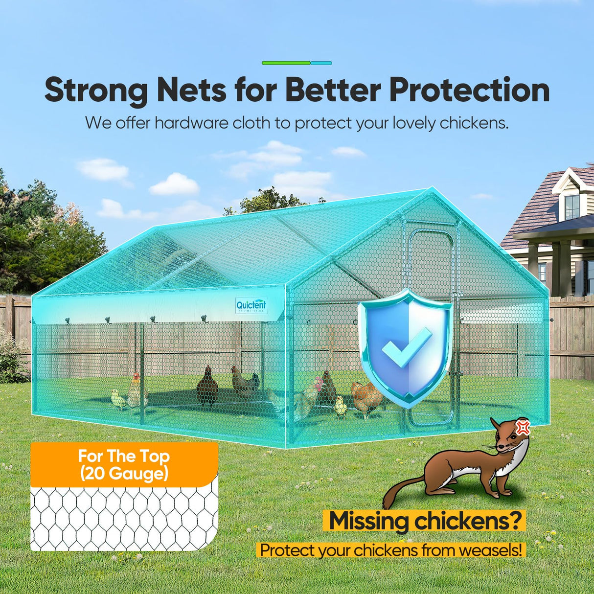 Quictent Large Metal Chicken Coop Run for 20+ Poultry with Heavy Duty Wire Mesh and Waterproof Roof Cover, Outdoor Walk-in Cage Peak Hen House for Yard Farm, 12x9x6.6FT Quictent