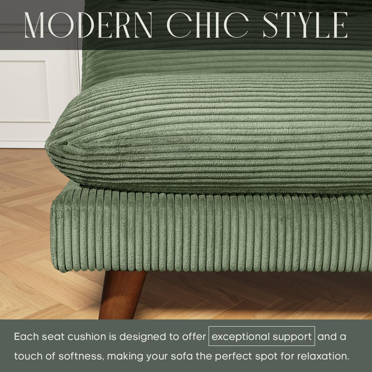 DreamDashio Futon Sofa Bed, 69 inch Futon Couch with Adjustable Backrest, Corduroy Convertible Sleeper Sofa Bed, Folding Sleeper Recliner for Apartment, Living Room, Office, Green DreamDashio