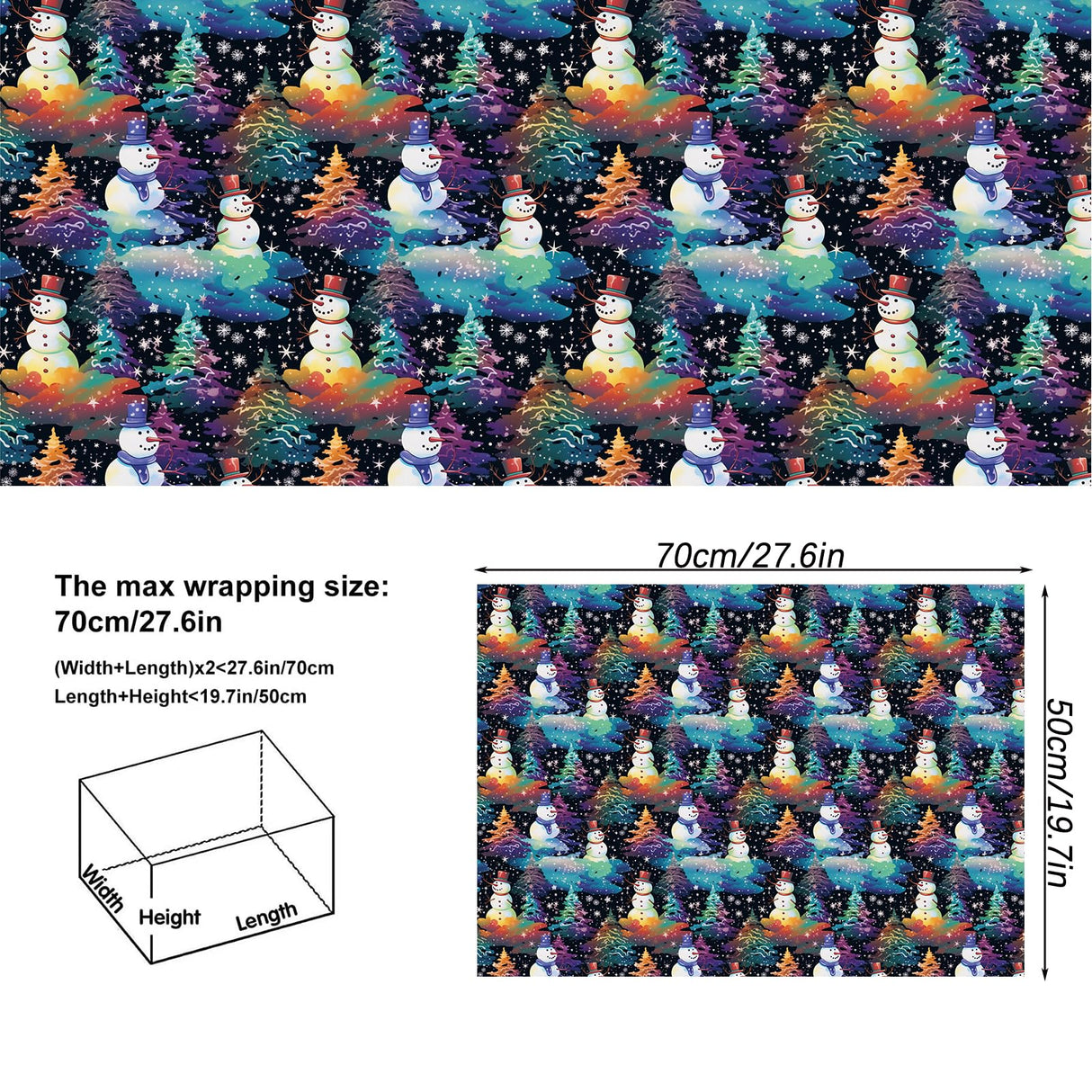 Vnaaem Christmas Wrapping paper for Boys Girls Kids - Rainbow Xmas Gift Wrap with Snowflakes Tree Snowman Reindeer Design for Christmas Holiday - 20 X 28Inches Per Sheet(8 Pack) Vnaaem