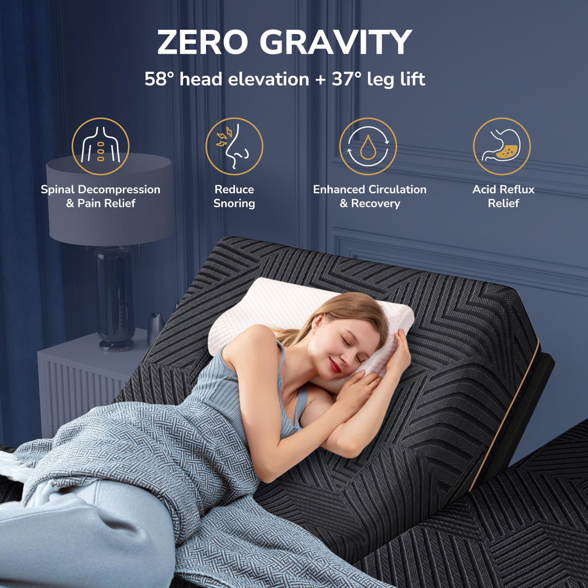 EGOHOME Split King Adjustable Bed Frame and 14 Inch Cooling Memory Foam Mattress, Wireless Remote Head and Foot Incline, 12 inch Legs, Zero Gravity EGOHOME