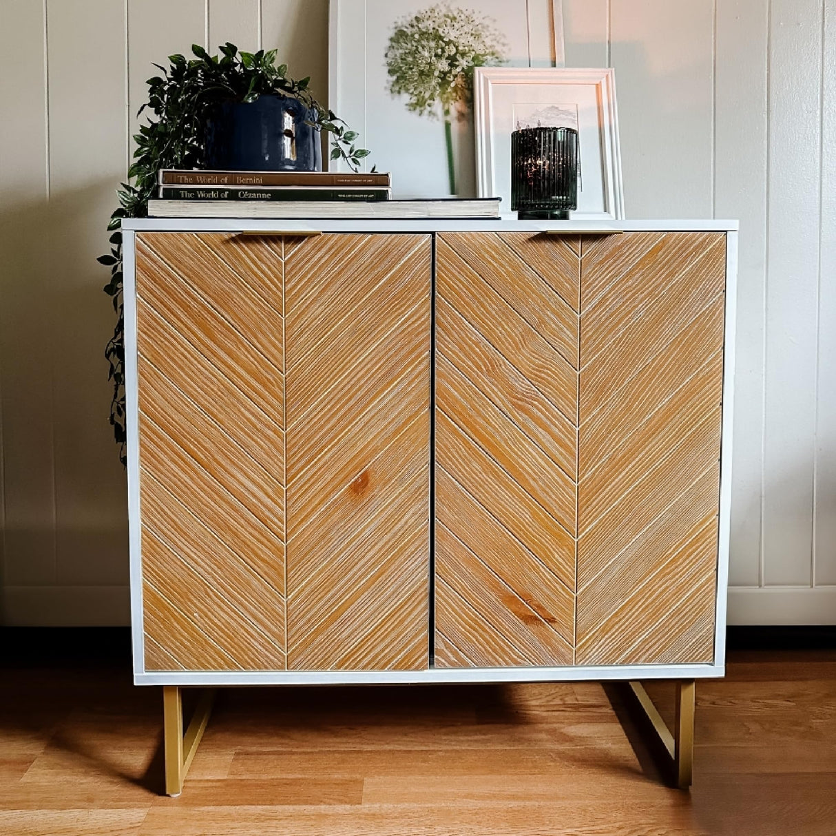 Nathan James Wood Accent Modern Free Standing Buffet Sideboard Hallway, Entryway, Dining Living Room, 1 Storage Cabinet, Enloe - White/Gold Nathan James