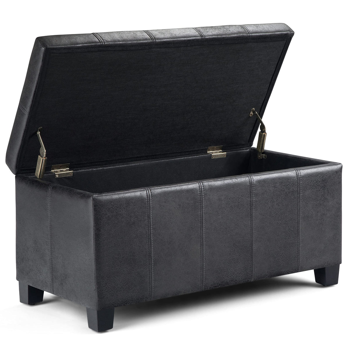 SIMPLIHOME Dover 36 inch Wide Rectangle Lift Top Storage Ottoman Bench in Upholstered Distressed Black Faux Leather, Footrest Stool, Coffee Table for the Living Room, Bedroom and Kids Room SIMPLIHOME