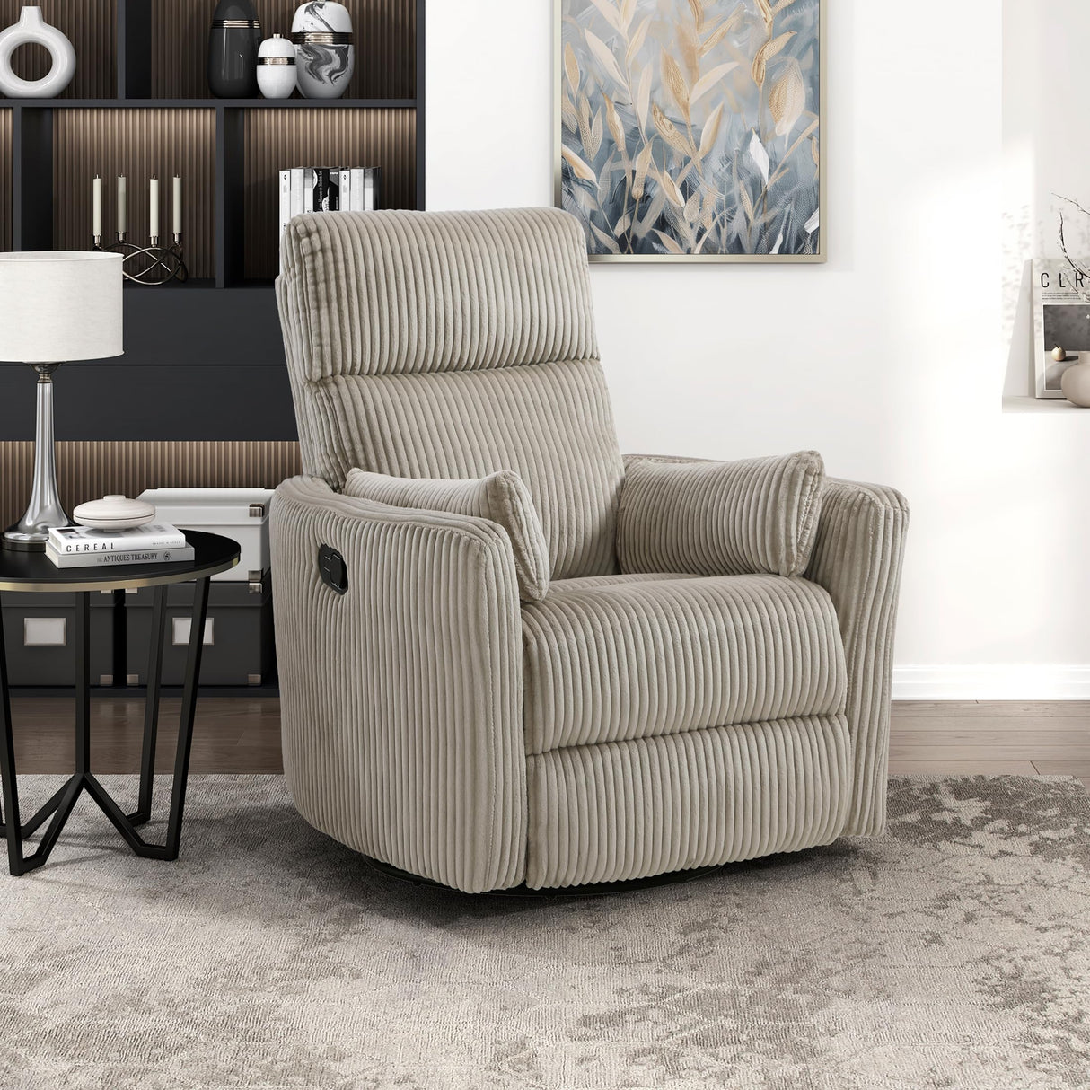 Lexicon Modern Swivel Glider Recliner Chair, Nursery Glider, Corduroy Fabric Upholstery Recliner with 2 Lumbar Pillows, Manual Reclining Sofa Chair for Living Room/Office/Apartment, Taupe Lexicon
