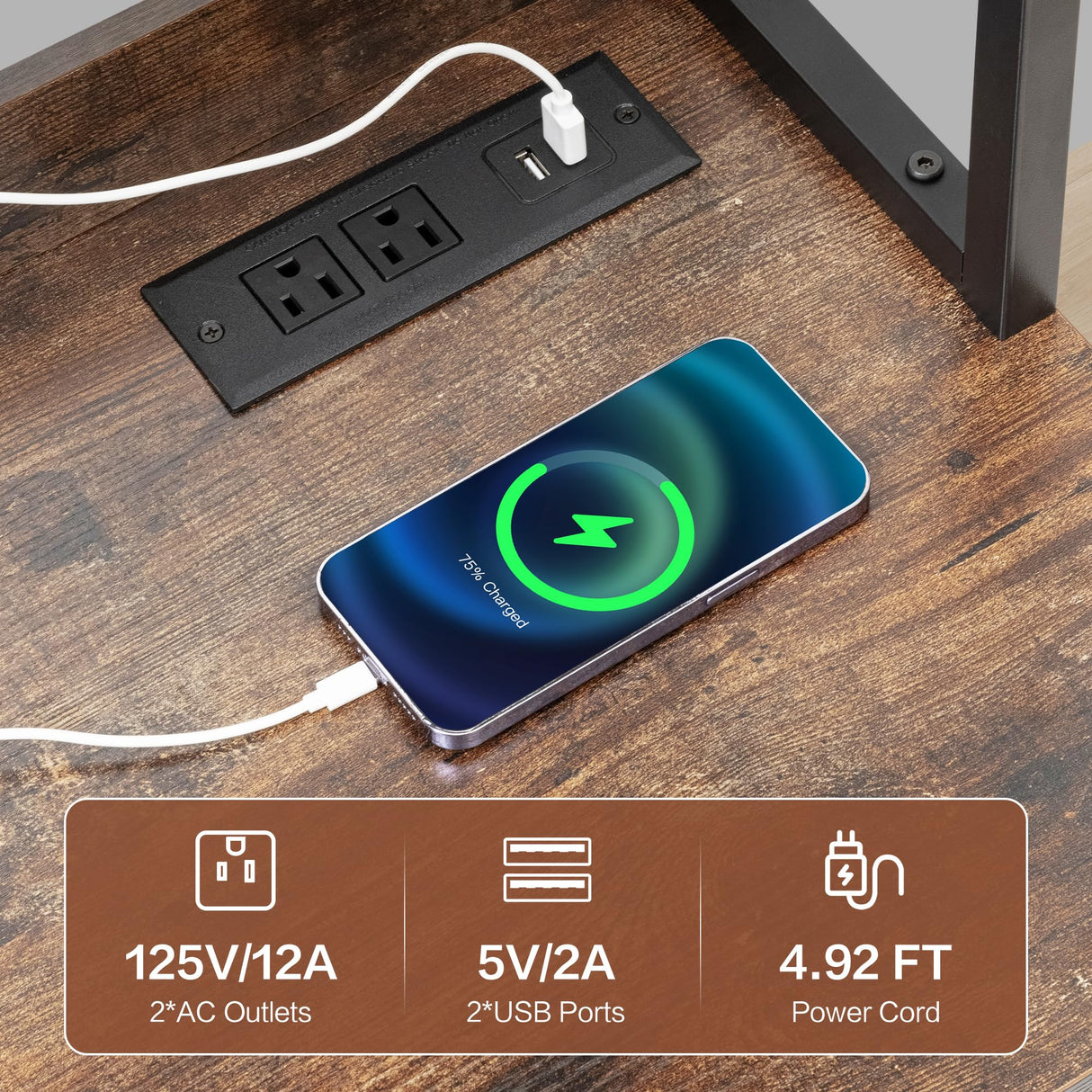 Kitchen Bakers Rack with Storage Drawers and Power Outlet, 65.8”Coffee Bar Cabinet with 6 Hooks, Microwave Stand with Tilt Out Trash Can Cabinet for Dining Room Living Room, Fits 10-Gallon Bins spanspace