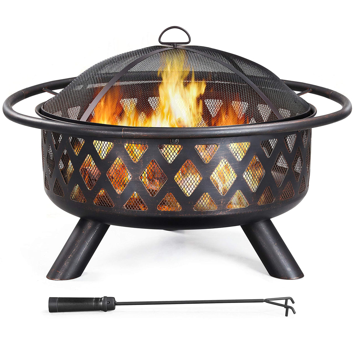 Yaheetech Fire Pit 36in Outdoor Wood Burning Fire Pits Wood Large Fire Bowl for Outside BBQ Bonfire Patio with Mesh Spark Screen, Poker and Rain Cover Yaheetech
