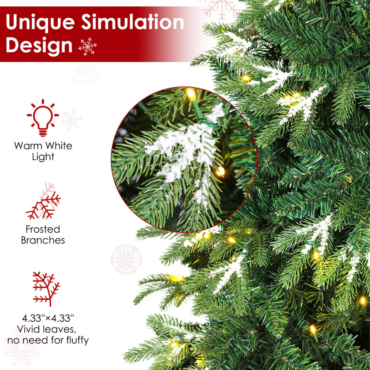 Arlopu 8ft PE&PVC Prelit Christmas Tree, Artificial Spruce Tree with 400 Warm White Lights, 1312 Branch Tips, Ice Crystal, Metal Hinges and Foldable Stand for Home,Party,Store,Holiday, Decor Arlopu