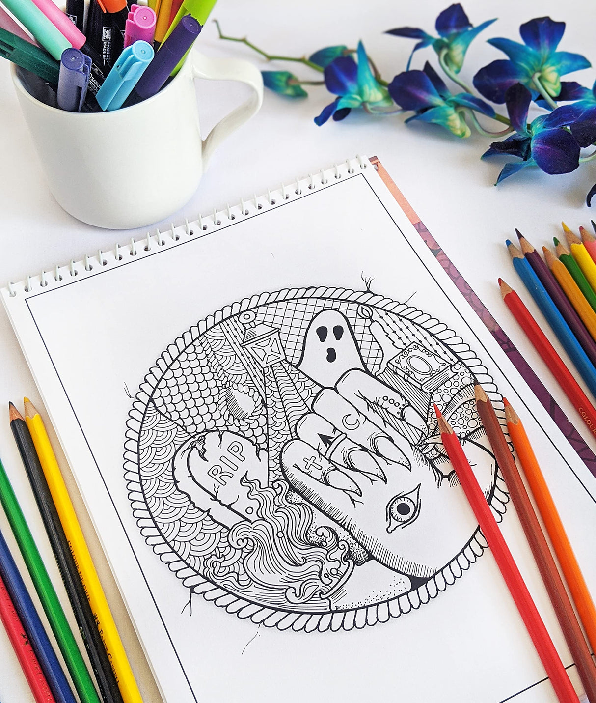 Happy Halloween Coloring Book for Adults – Volume 09 by Prajakta P | Premium Book | Spiral Bound | Stress Relieving Fun Patterns | DIY Kit | Sip and Paint Party | Coloring for All WoodArtSupply